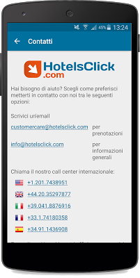 Linea diretta con il customer service attraverso dell'app gratuita di Hotelsclick.com
